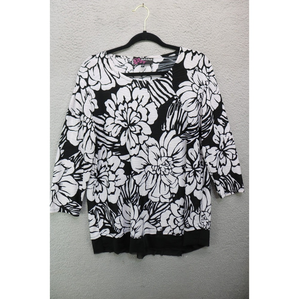 Peck & Peck 3/4 Sleeve Textured Black/White Tunic-Large-Artsy-BOHO